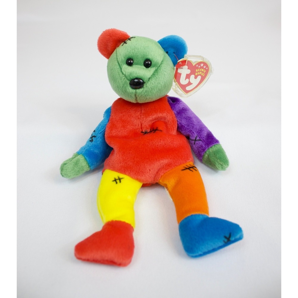 TY Beanie Baby Frankenteddy Bear Red & Blue Feet 8.5" Enclosed Hang Tag